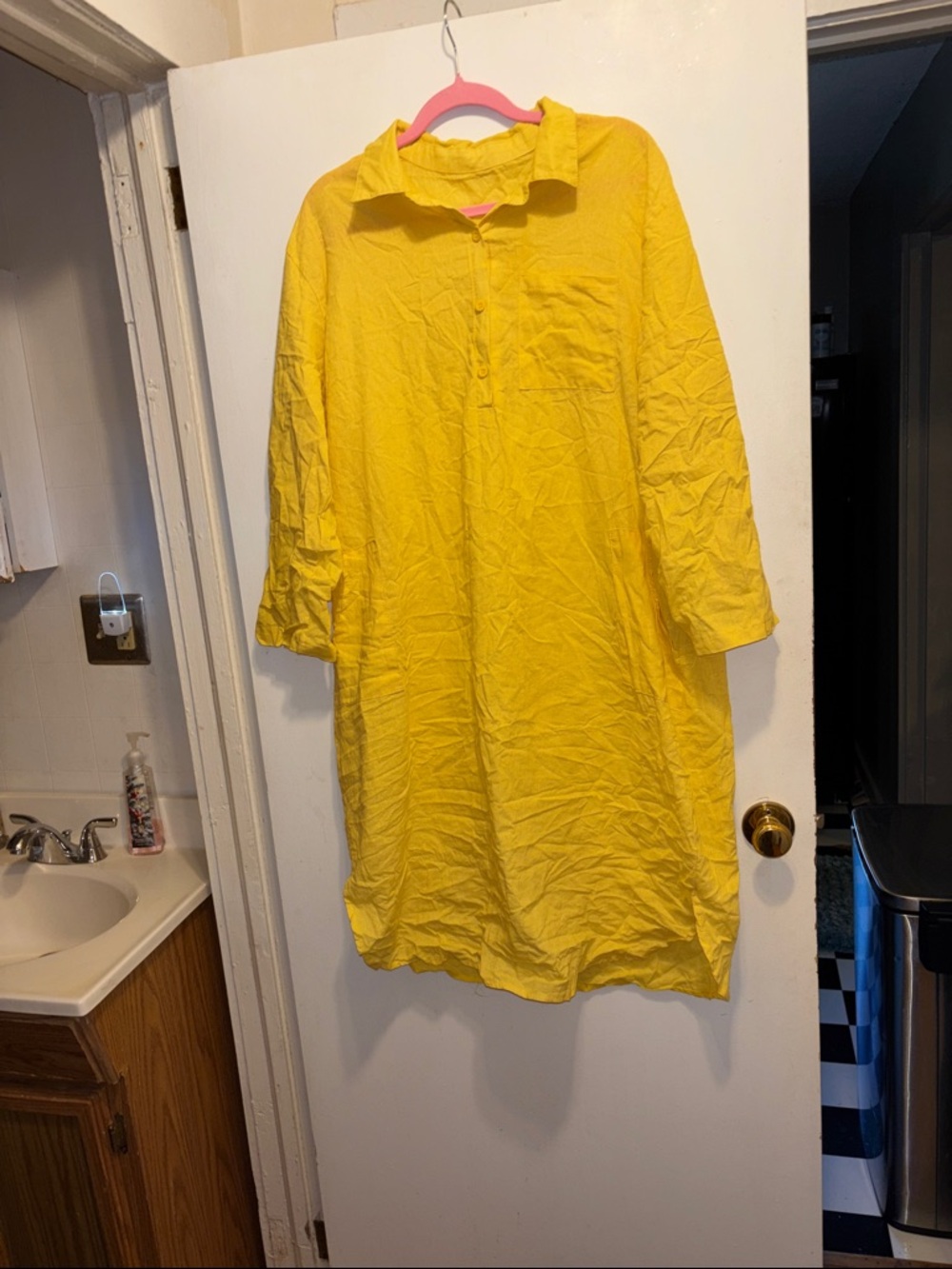 Yellow Longline Cotton Button-Front Mens Shirt